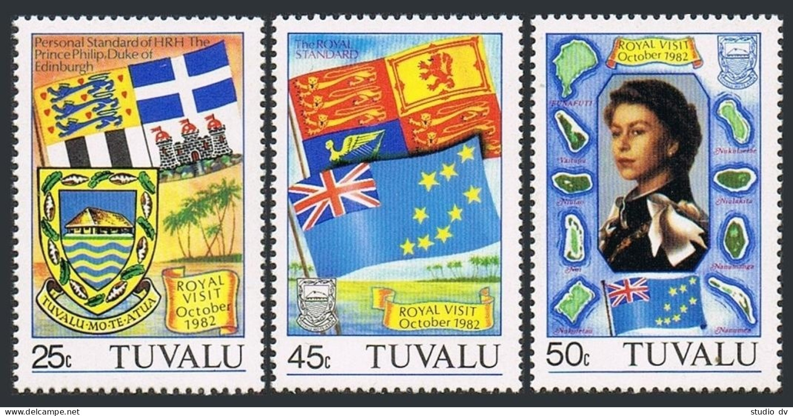 Tuvalu 180-182, 182a, MNH. Michel 170-172. Visit Of QE II, Prince Philip, 1982. - Tuvalu