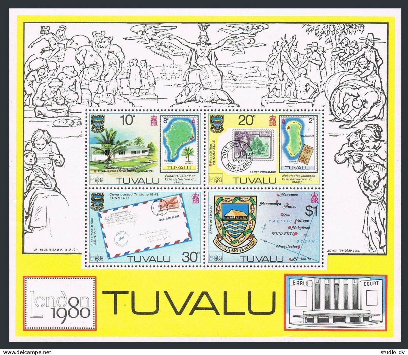 Tuvalu 133-136, 136a, MNH. Michel 120-124, Bl.4. LONDON-1980. Map, Banana Tree. - Tuvalu