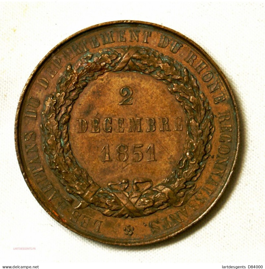 MEDAILLE L.C.M Baron De Vincent Préfet Du Rhone 2 Déc. 1851 - Professionals / Firms