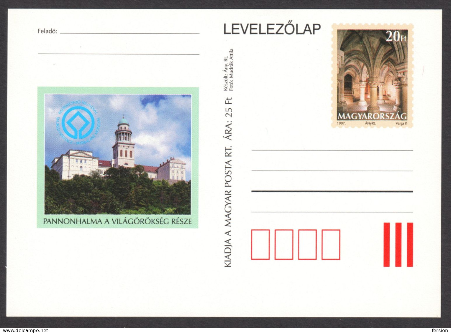 World Heritage UNESCO 1997 HUNGARY Church Cathedral Christianity / Pannonhalma Abbey - STATIONERY POSTCARD - Klöster