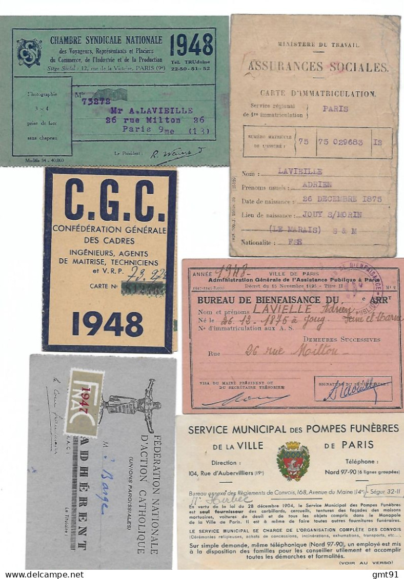 Lot De 6 Documents Divers 1947/48 Etc… - Cartes De Membre