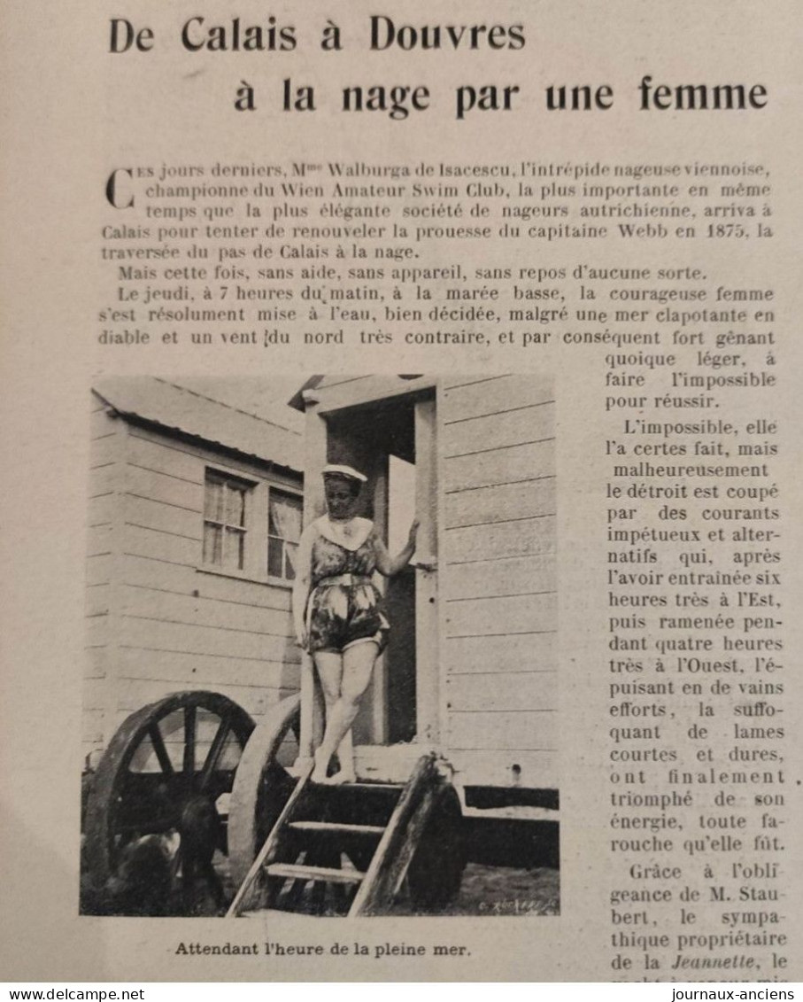 1900 CALAIS = DOUVRES A LA NAGE PAR UNE FEMME - Mme  WALBURGA DE ISACESCU - Revue Sportive " LA VIE AU GRAND AIR " - 1900 - 1949