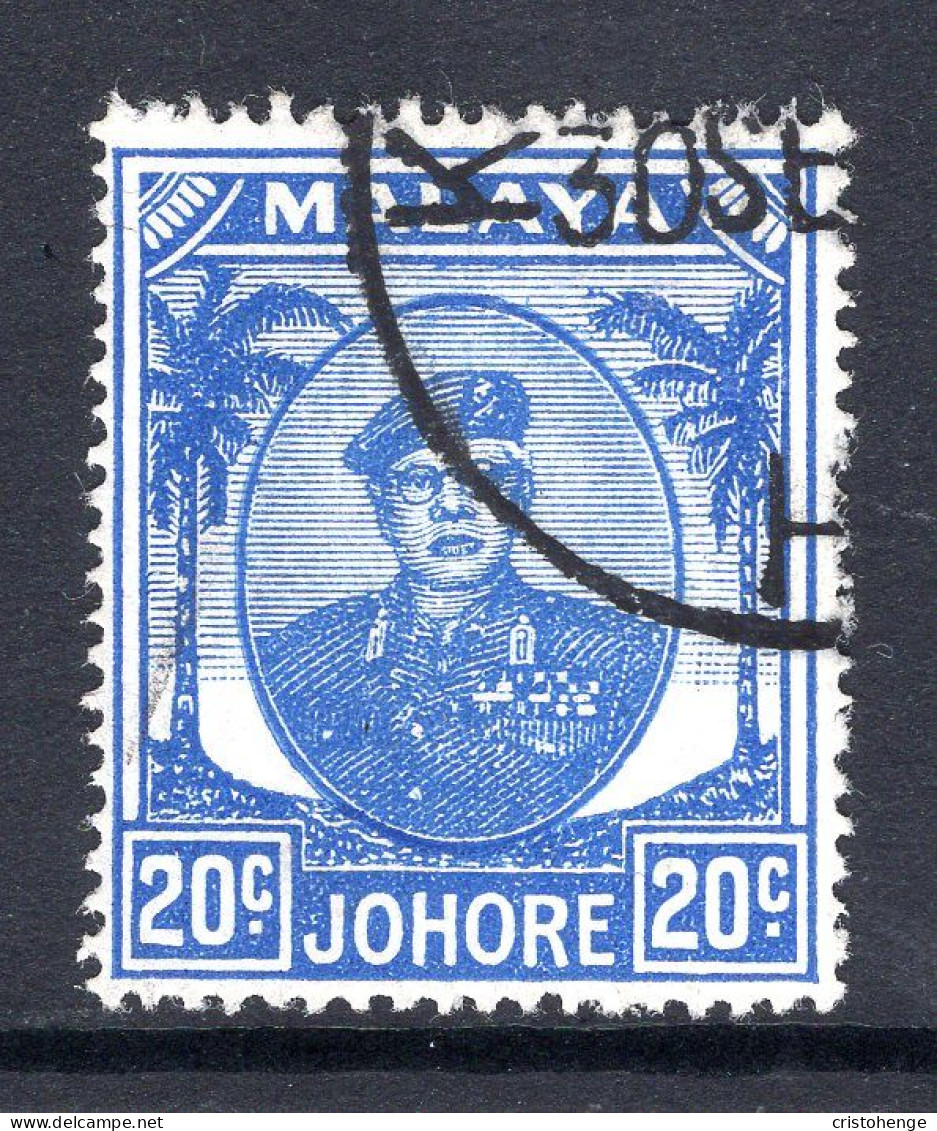 Malaysian States - Johore - 1949 Sultan Sir Ibrahim - 20c Bright Blue Used (SG 141a) - Johore