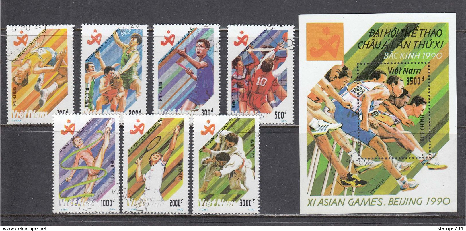 Vietnam 1990 - Sport: Asian Games, Mi-Nr. 2204/10+Bl. 82, Dent., Used - Vietnam