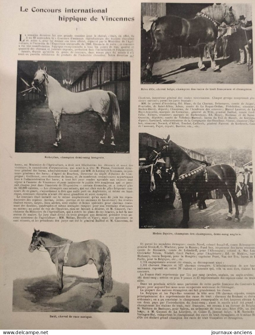 1900 LE CONCOURS HIPPIQUE INTERNATIONAL DE VINCENNES - EXPO UNIVERSELLE - LES CHEVAUX HONGROIS - LA VIE AU GRAND AIR - 1900 - 1949