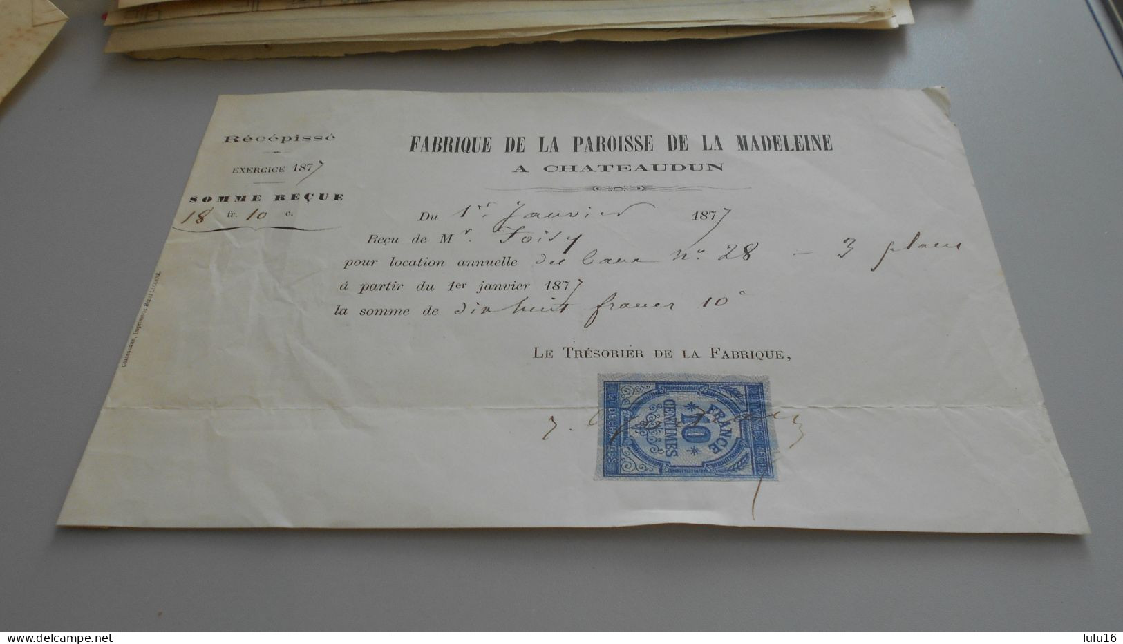 EURE ET LOIR 28 CHATEAUDUN . FABRIQUE DE LA PAROISSE  DE LA MADELEINE 1877 . - 1800 – 1899