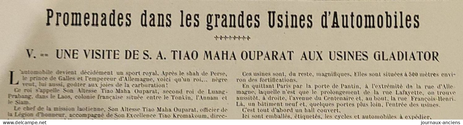 1900 LES GRANDES USINES D'AUTOMOBILES - USINES AUTOMOBILES GLADIATOR - SECOND ROI TIAO MAHA OUPARAT LAOS - 1900 - 1949