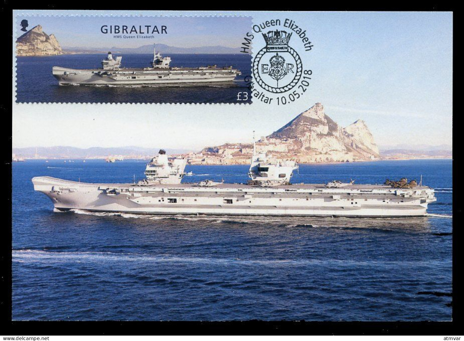 GIBRALTAR (2018). Carte Maximum Card HMS Queen Elizabeth Aircraft Carrier Royal Navy Warship Porte-avions Flugzeugträger - Gibraltar