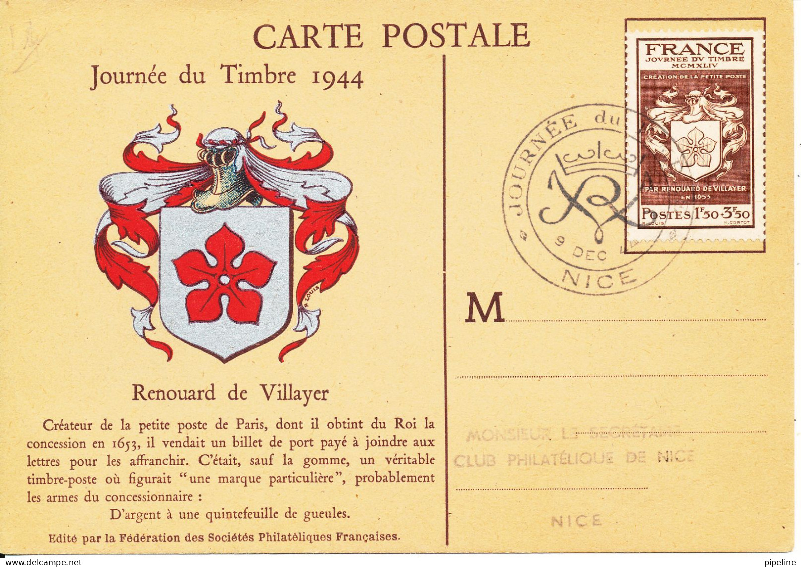 France Carte Postale Journee Du Timbre Nice 9-12-1944 - Stamp's Day