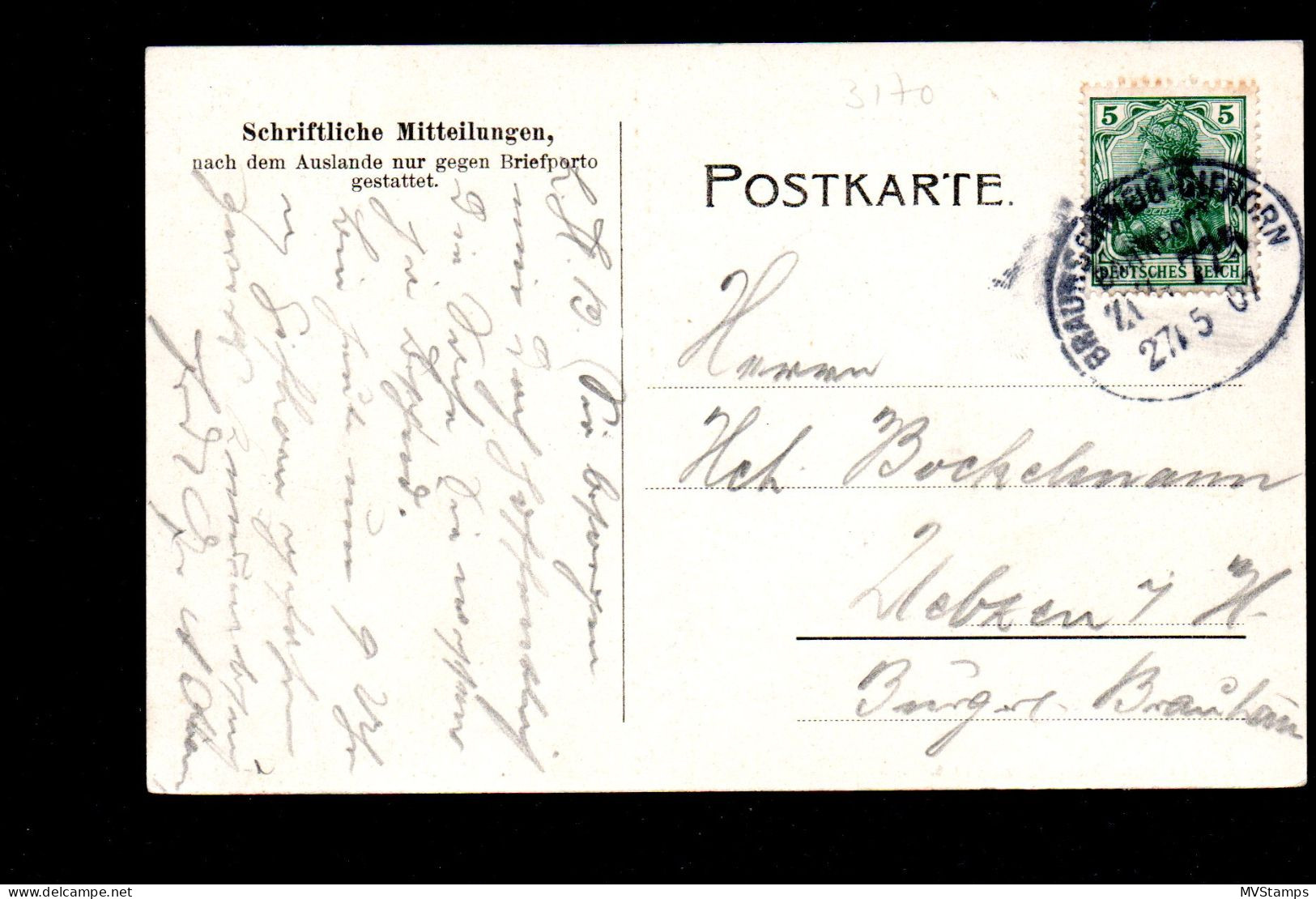 DR 1907 Postkarte Germania Luxus Gebraucht Bahnpost "Braunschweig- Gifhorn" - Covers & Documents