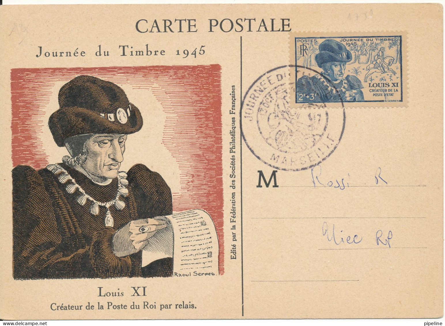 France Carte Postale Journee Du Timbre Marseille 13-12-1945 - Stamp's Day