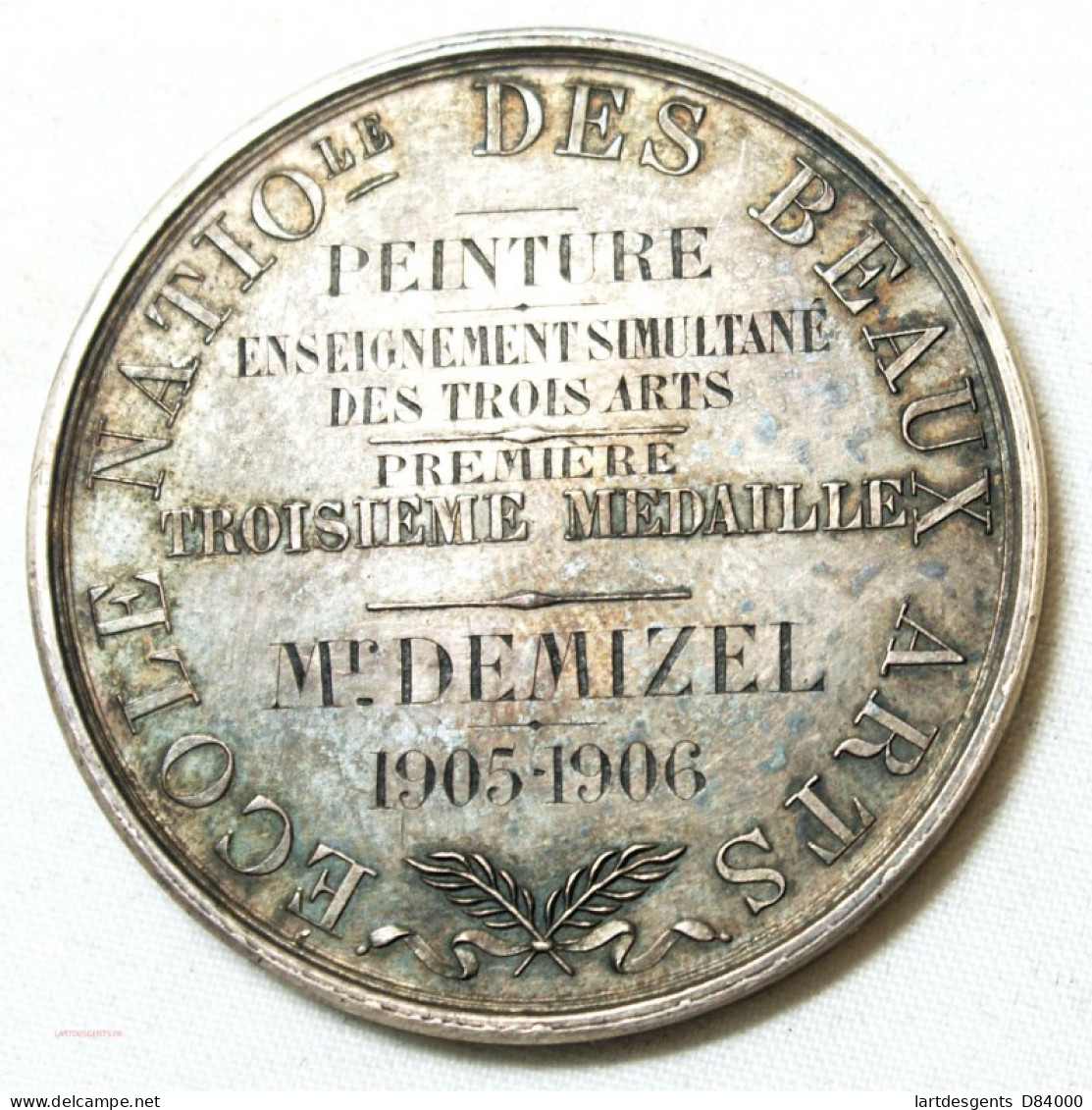 MEDAILLE Ecole Des Beaux Arts Décernée à M. DEMIZEL 1905-06 Par E. GATTEAUX. F. - Professionnels / De Société