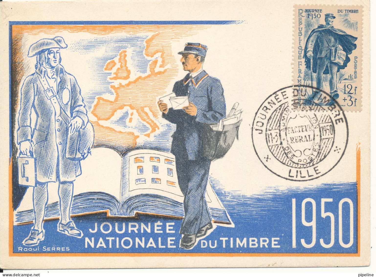 France Carte Postale Journee Du Timbre Lille 11-3-1950 Hinged Marks On The Backlside - Journée Du Timbre