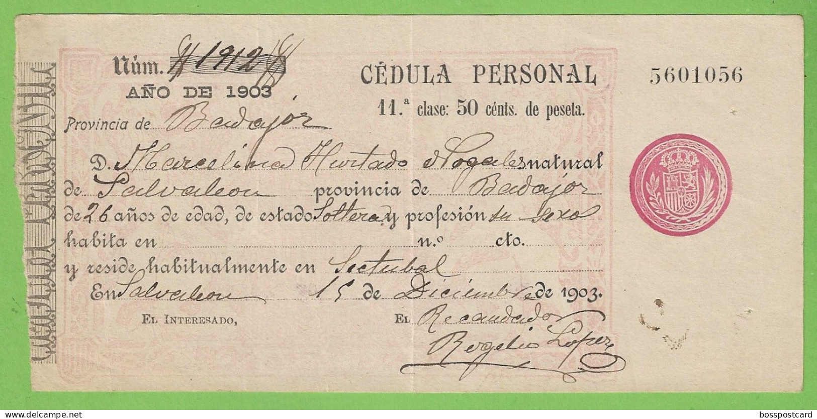 Badajoz - Cédula Personal - Banco - Extremadura - Portugal - España - Cheques En Traveller's Cheques