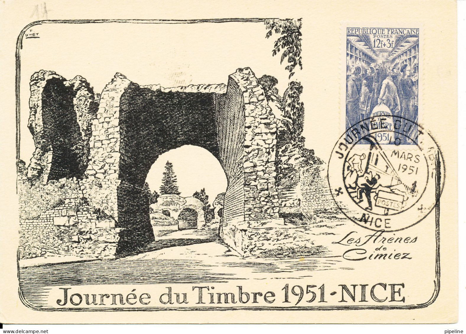 France Carte Postale Journee Du Timbre Nice 10-3-1951 - Día Del Sello