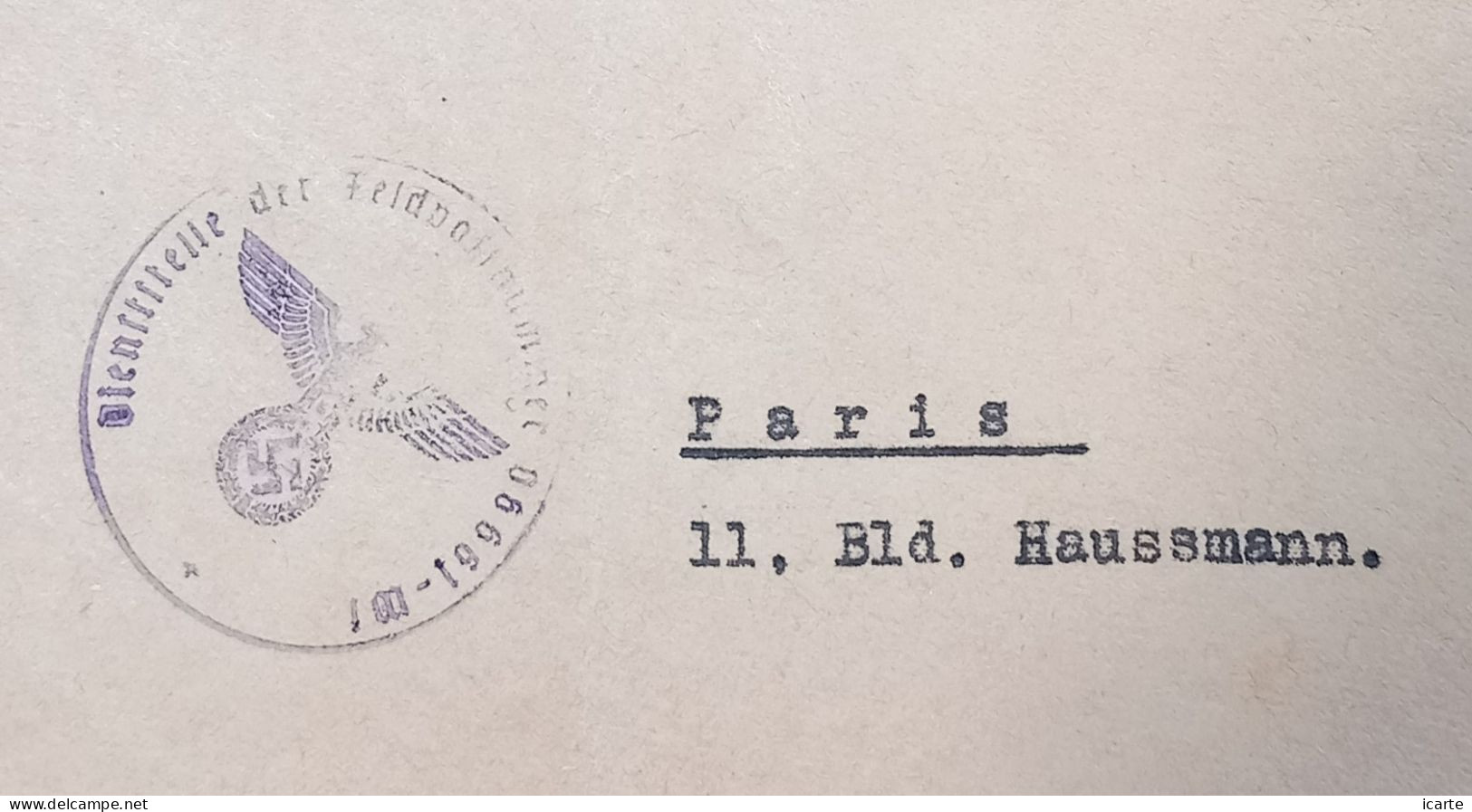 Enveloppe De Paris Vers Paris En Franchise Militaire Allemande Via La Poste Française Oblit Paris XVI Février 1942 - Guerre De 1939-45