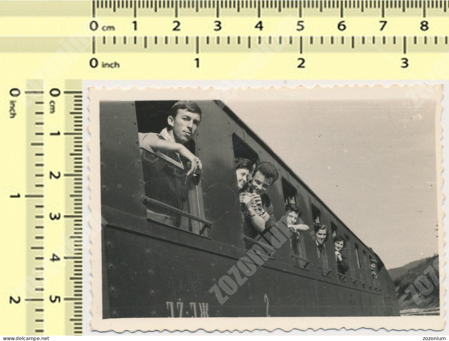 REAL PHOTO 1960 Train Railway Station, People On Window JZ Jugoslovenska Zeleznica Yugoslavia ORIGINAL SNAPSHOT - Trains