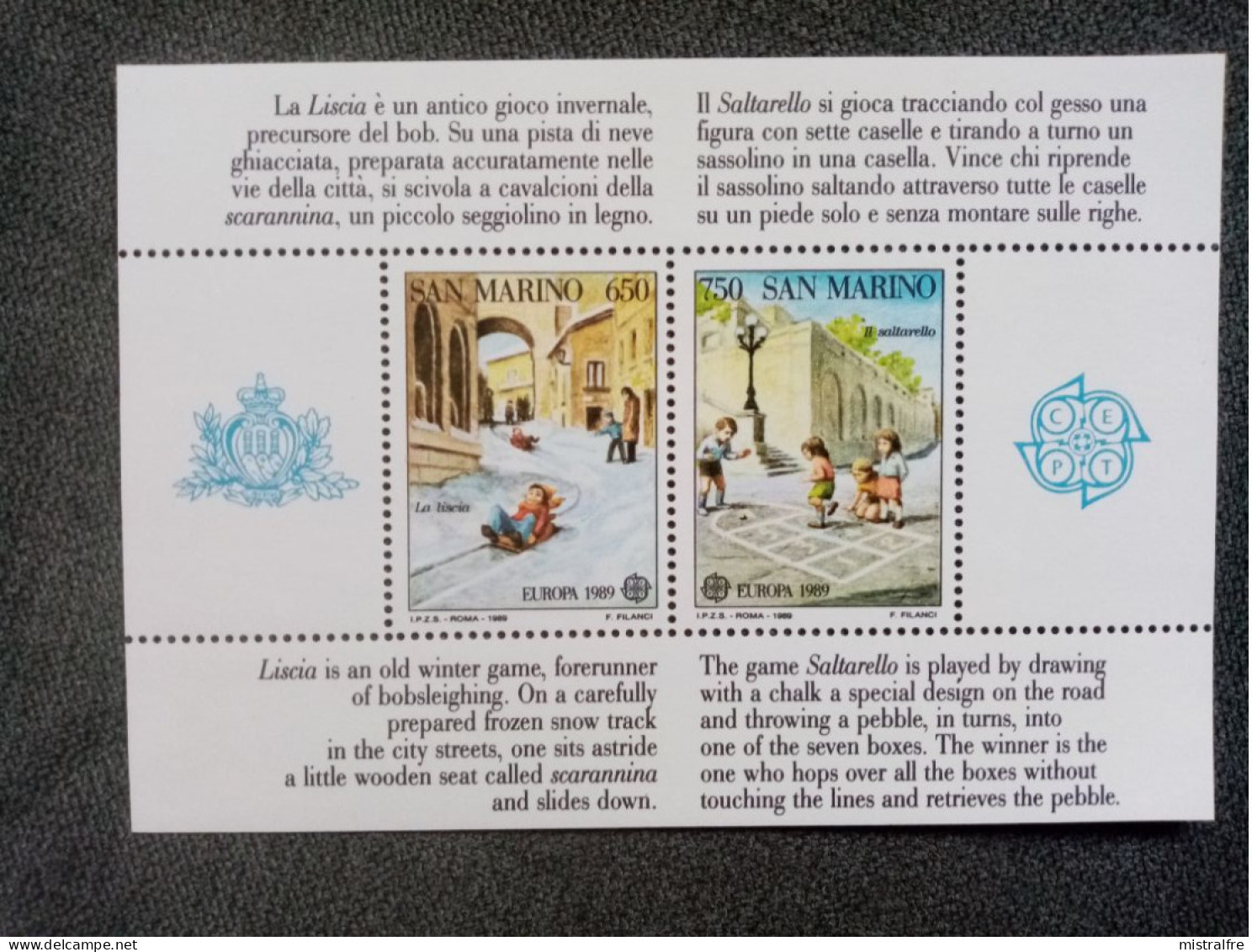 SAINT MARIN. 1989. Bloc 15 NEUF ++. " Europa / Jeux D'enfants " Côte YT 2017 : 30,00 € - Blocks & Sheetlets