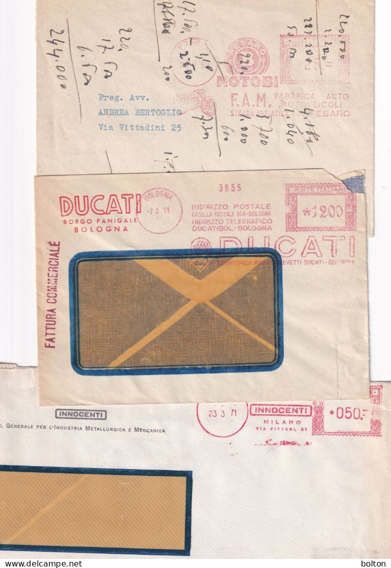 N 3 Buste Con  Affrancature Meccaniche Rossa EMA  Moto Ducati MOTOBI Pesaro INNOCENTI - 1946-60: Storia Postale