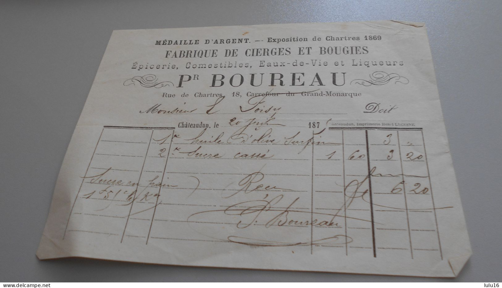 EURE ET LOIR 28 CHATEAUDUN .FABRIQUE DE CIERGES ET BOUGIES Pr BOUREAU 1875 - 1800 – 1899