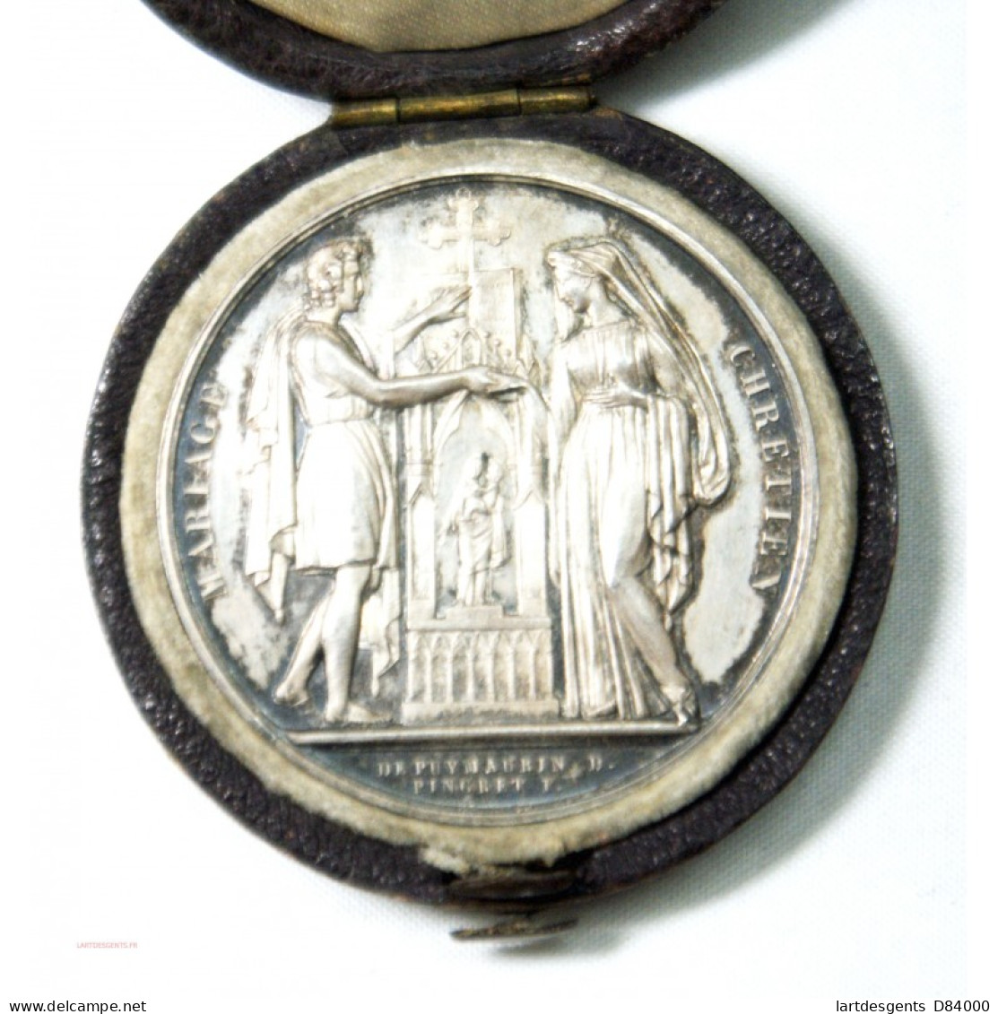 Médaille Argent Mariage Chrétien Attribuée 1843 Par DEPUYMAURIN D. - Professionnels/De Société