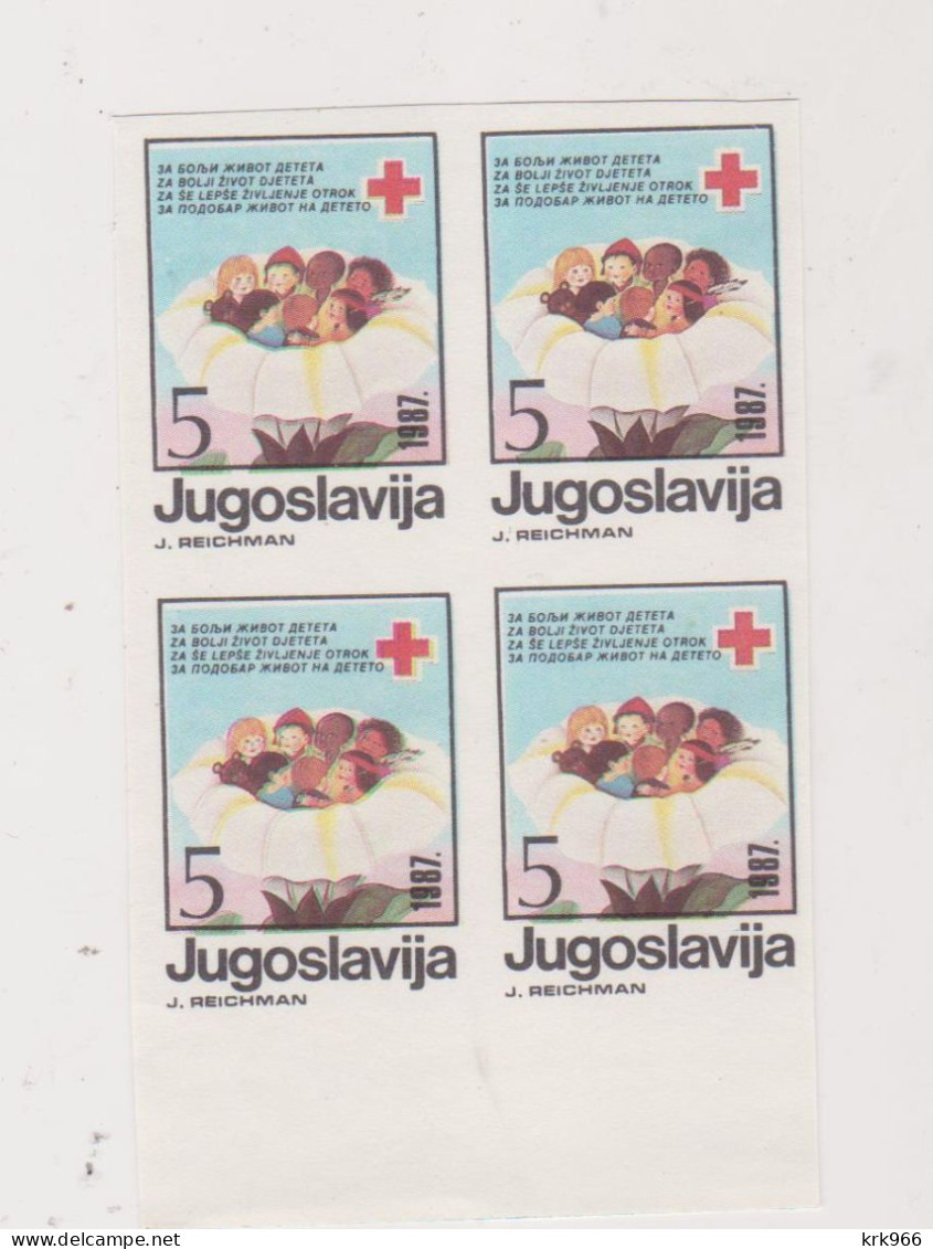 YUGOSLAVIA, 1987 5 Din Red Cross Charity Stamp  Imperforated Proof Bloc Of 4 MNH - Unused Stamps