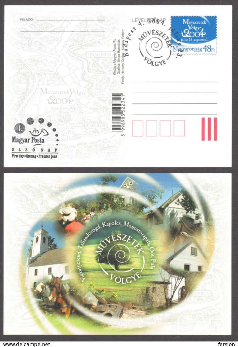 Valley Of The Arts KAPOLCS Festival / 2004 HUNGARY STATIONERY POSTCARD FDC Snail Logo / Horse Dance Church Cathedral - Interi Postali