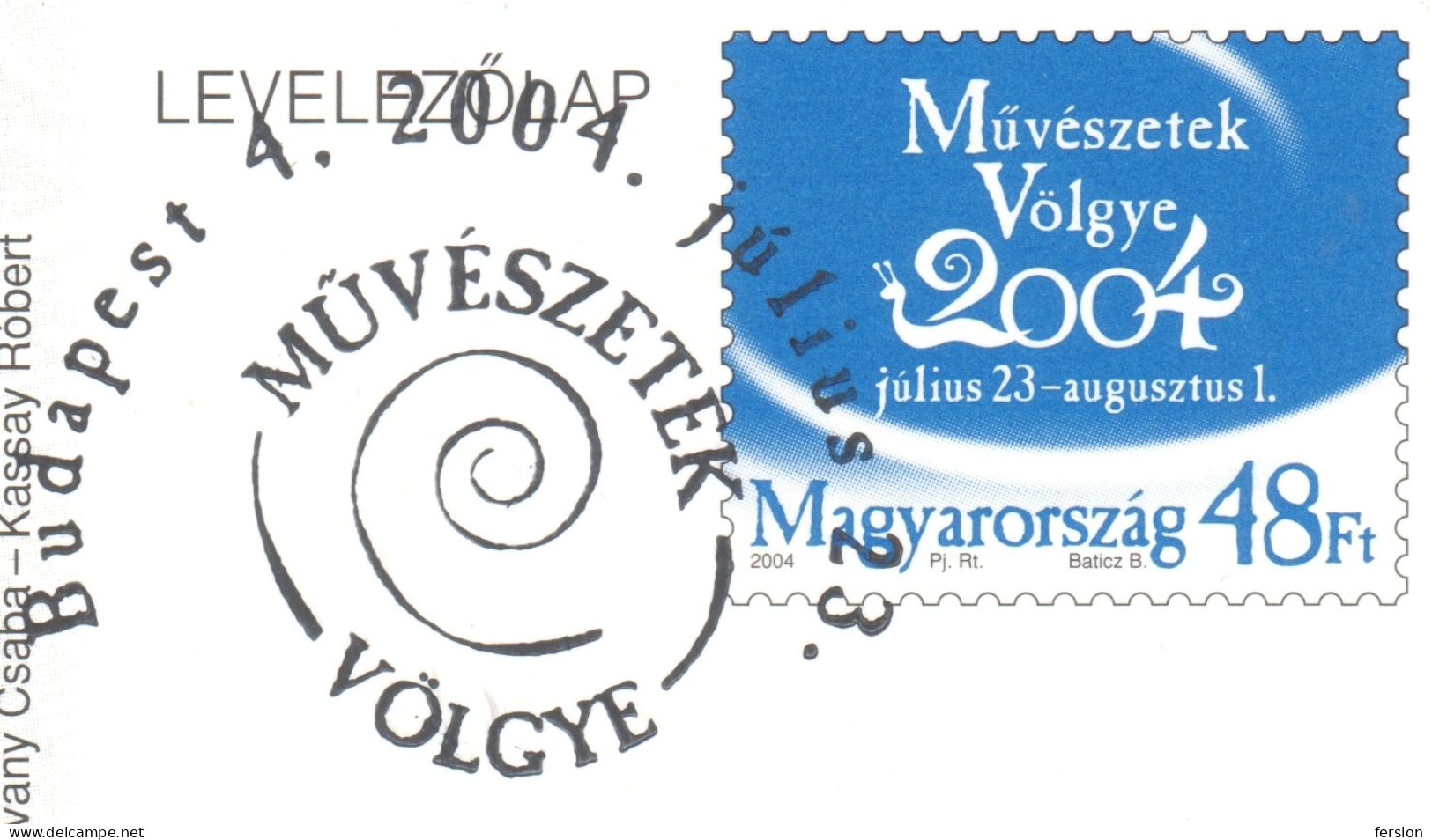 Valley Of The Arts KAPOLCS Festival / 2004 HUNGARY STATIONERY POSTCARD FDC Snail Logo / Horse Dance Church Cathedral - Ganzsachen