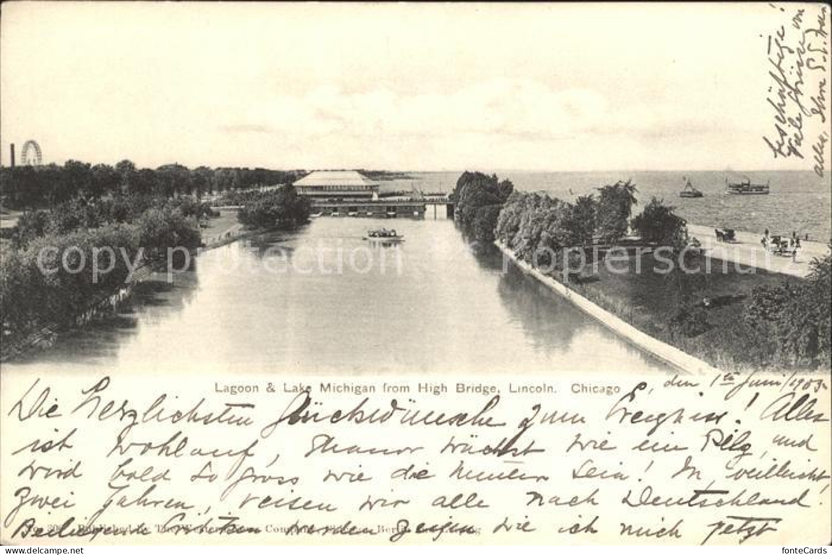 71991005 Chicago_Illinois Lincoln Lagoon And Lake Micigan From High Bridge - Altri & Non Classificati