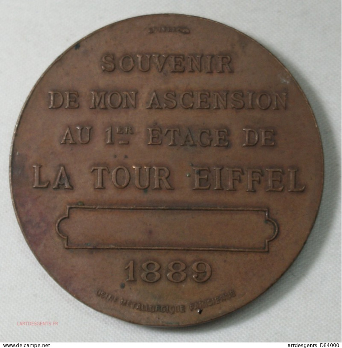 Médaille En Bronze Souvenir De L'ascension De La Tour Eiffel 1889 - Professionals/Firms