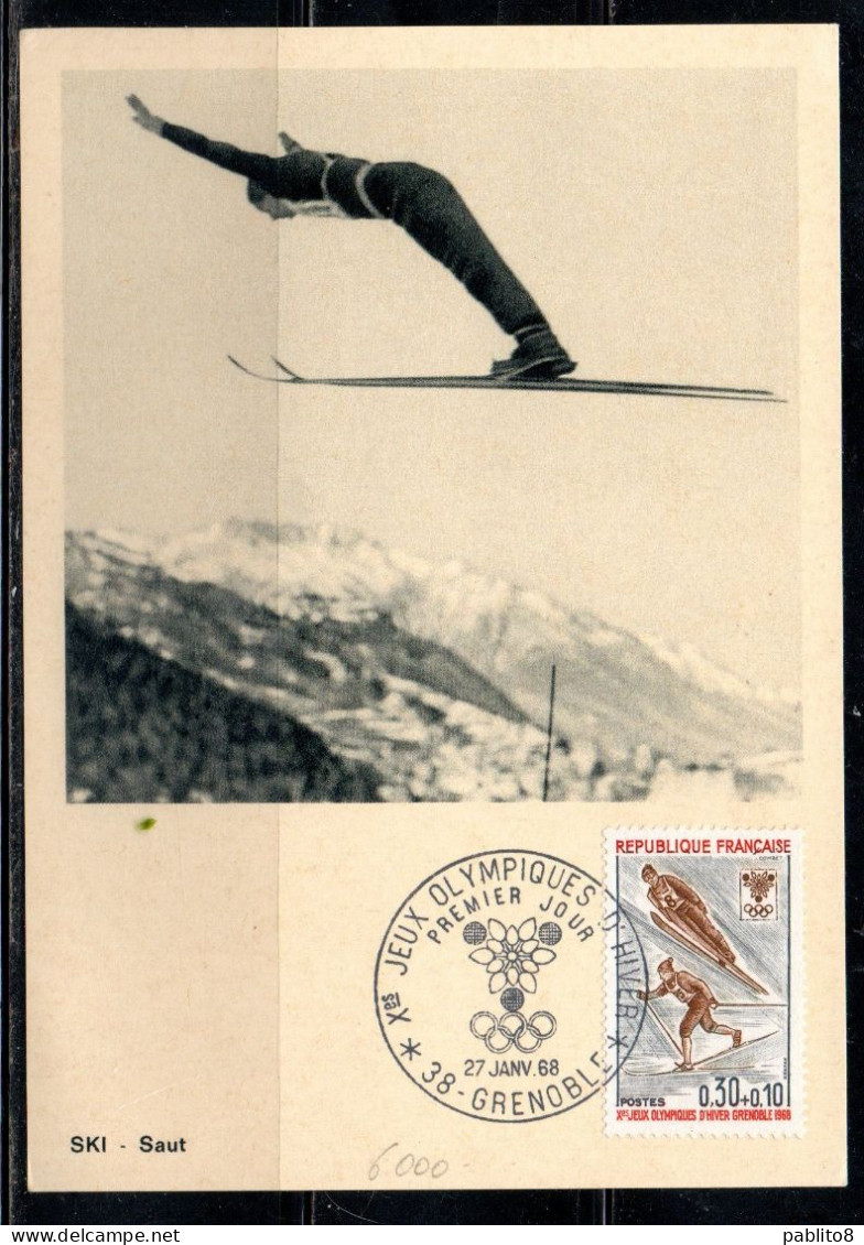 FRANCE FRANCIA 1968 WINTER OLYMPIC GAMES OLYMPICS SKI JUMP AND LONG DISTANCE SKIING GRENOBLE 30+10c MAXI MAXIMUM CARD - 1960-1969