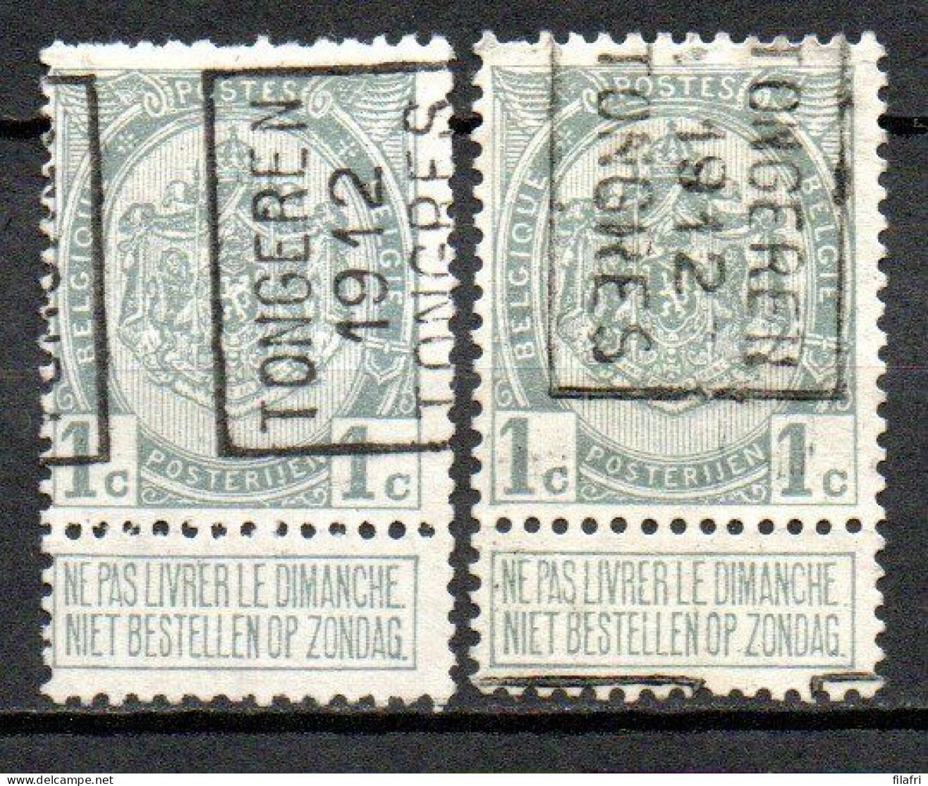 1870 Voorafstempeling Op Nr 81 - TONGEREN 1912 TONGRES - Positie A & B - Rolstempels 1910-19