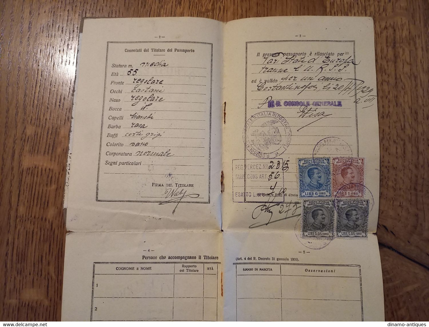 1929 Italy Passport Passeport Issued In Constantinople Turkey With Travel To Romania Bulgaria Rare Type Revenues Fiscal - Historical Documents