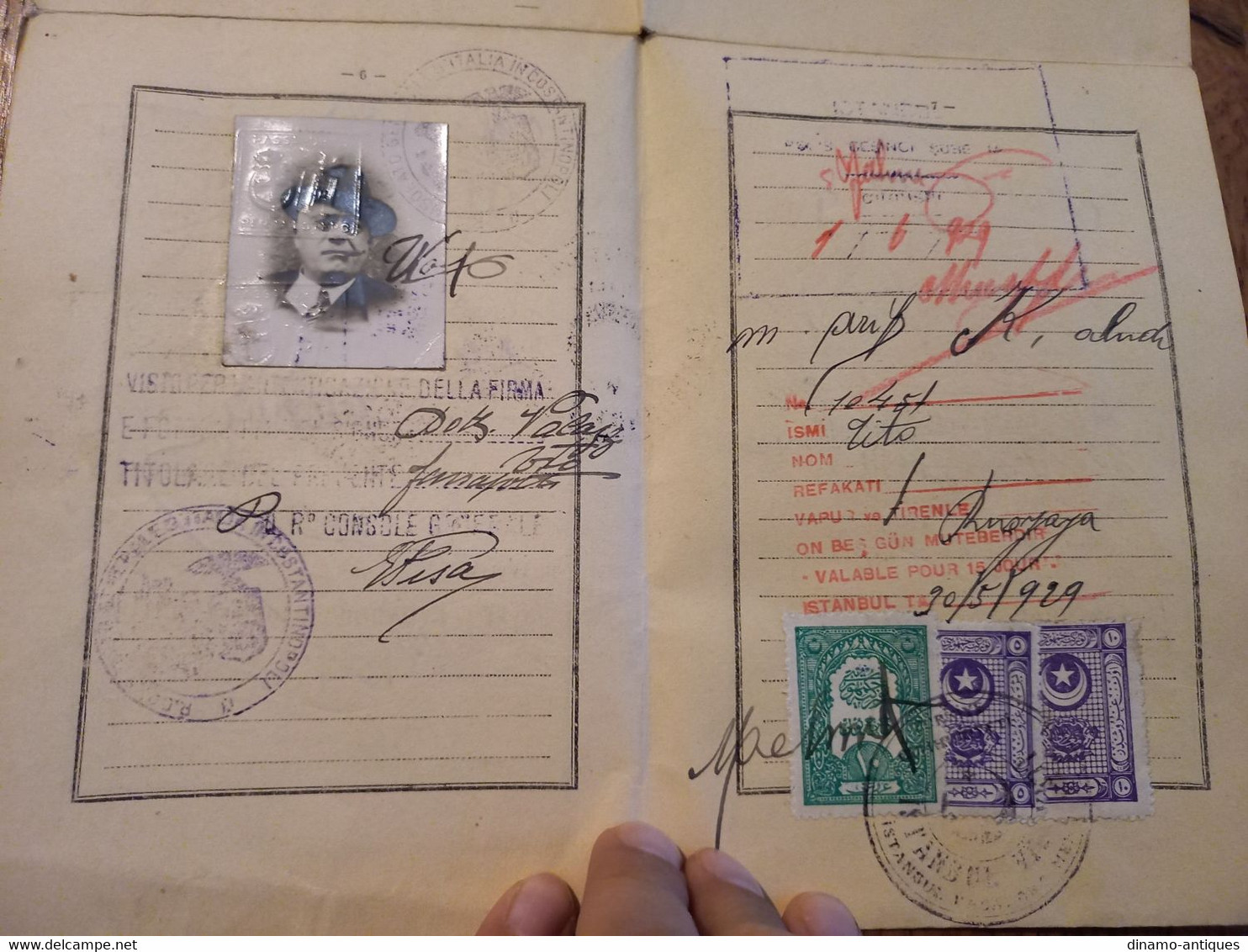 1929 Italy Passport Passeport Issued In Constantinople Turkey With Travel To Romania Bulgaria Rare Type Revenues Fiscal - Historical Documents