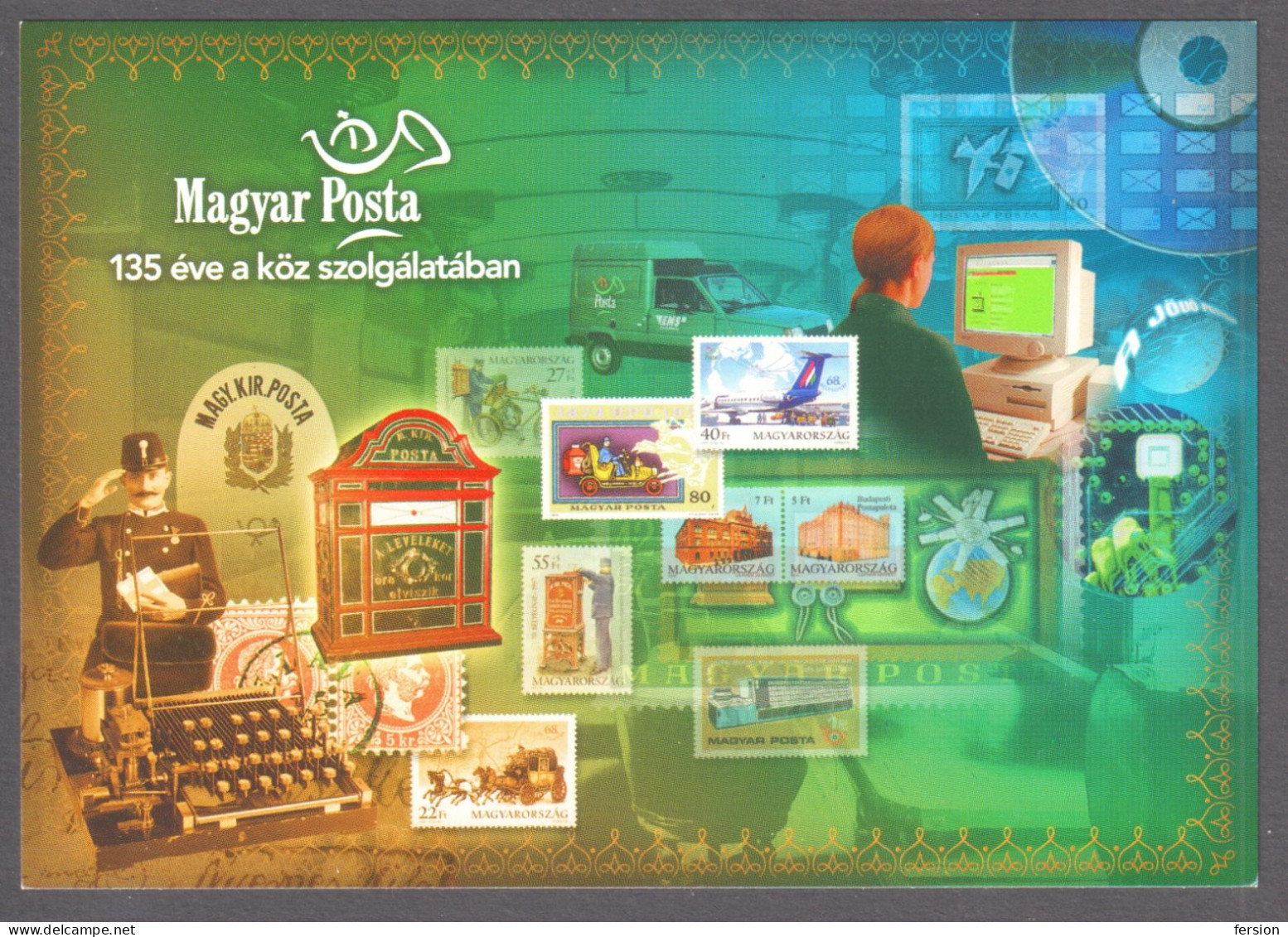 COMPUTER Telegraph MAILBOX Stamp On Stamp CD POSTCARD 1997 UPU Gervay Mihály POST Director STATIONERY 2002 HUNGARY FDC - Poste