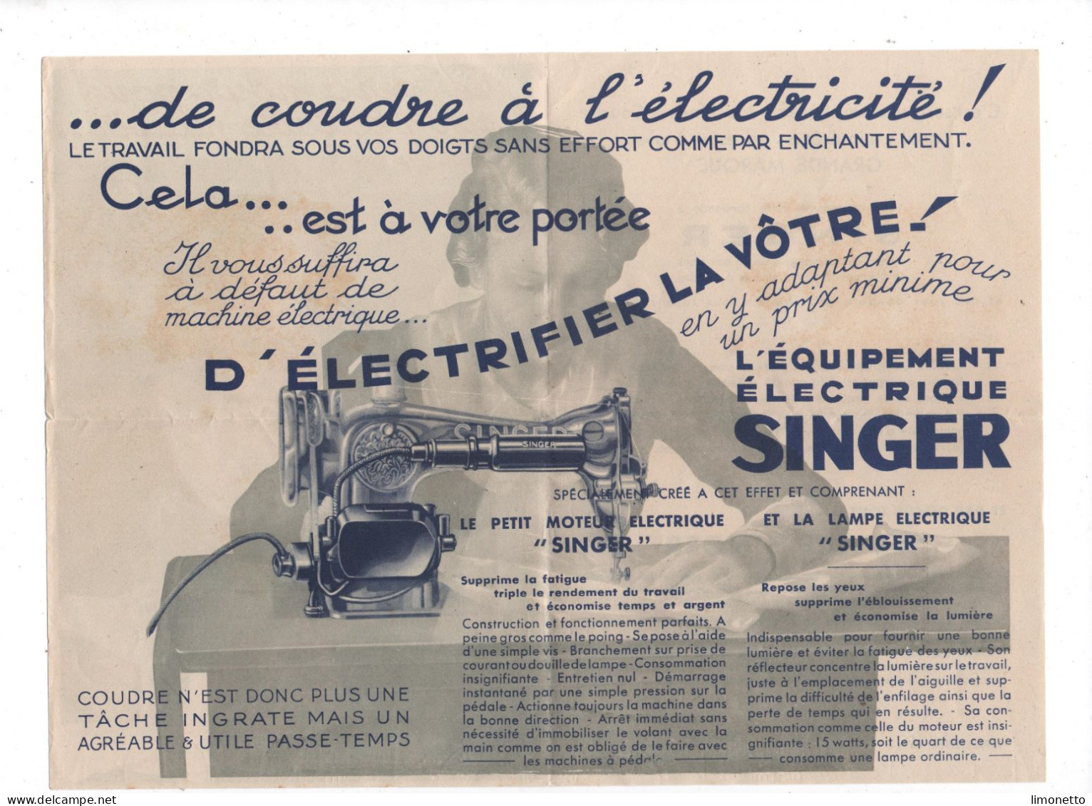 Vieux Papiers - Publicité   SINGER -1937 - ALGER - 1 Enveloppe Contenant 3 Publicités SINGER - Beaux Documents - Advertising