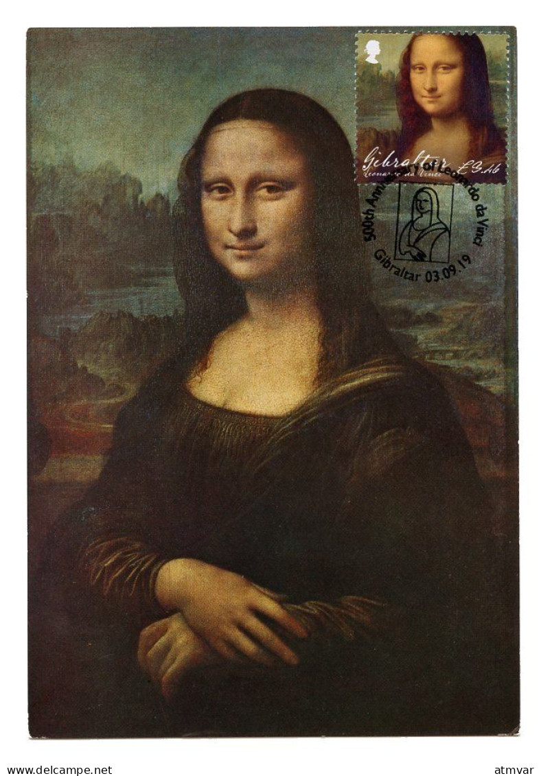 GIBRALTAR (2019). 500th Anniversary Leonardo Da Vinci - Carte Maximum Card - Mona Lisa, Gioconda, Monna Lisa, Joconde - Gibilterra