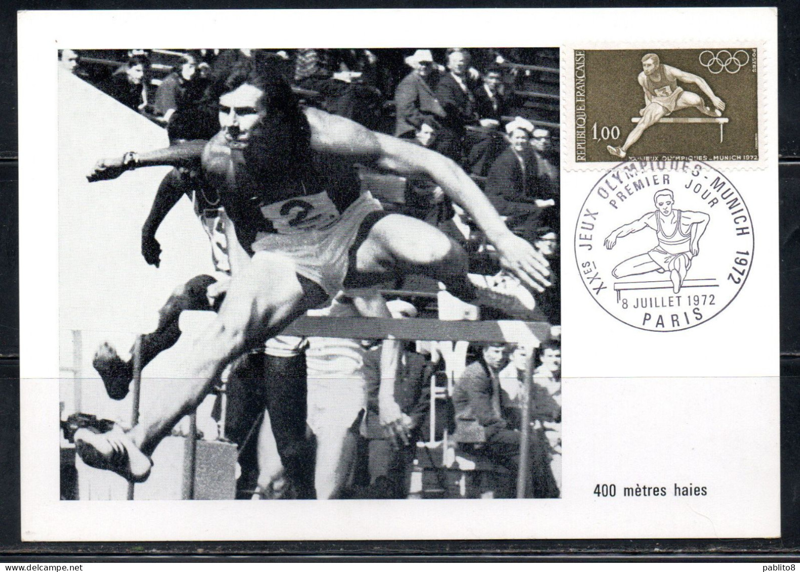 FRANCE FRANCIA 1972 OLYMPIC GAMES OLYMPICS HURDLER RING JEUX OLYMPIQUES DE MUNICH 1fr MAXI MAXIMUM CARD CARTE - 1970-1979