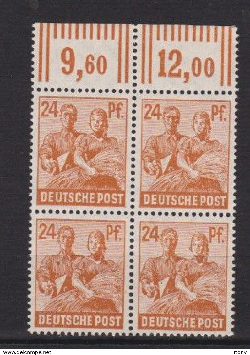 Bloc  4 Timbres  1947  24 Pf  N°  951 **  Allemagne  Occupation Alliée   Zone Interalliée AAS   Deutsche Post - Mint
