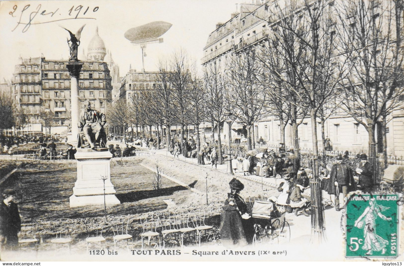 CPA. [75] > TOUT PARIS > N° 1120 Bis - Square D'Anvers - Belle Animation - (IXe Arrt.) - 1910 - TBE - Distretto: 09