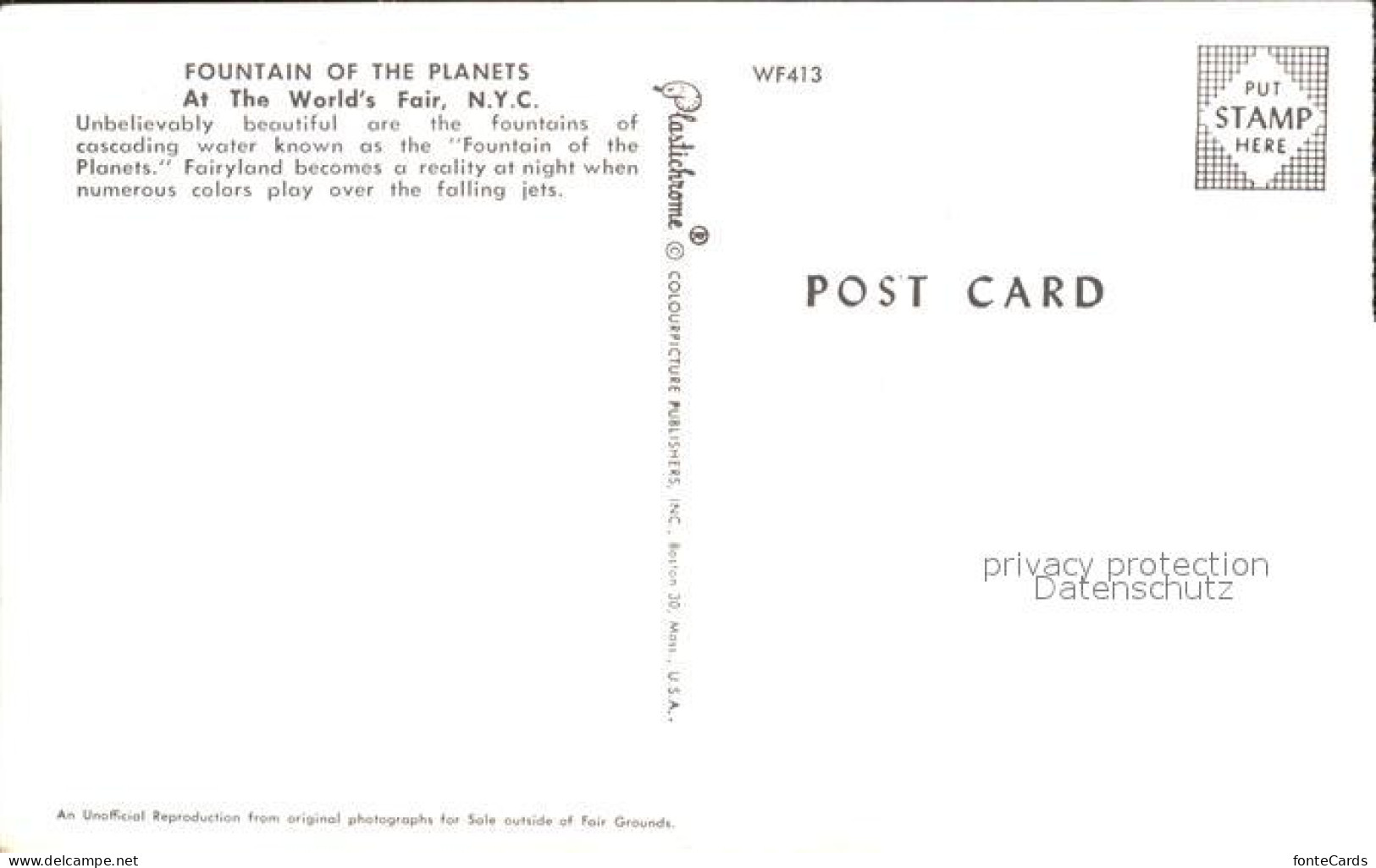 71969285 New_York_City Fountain Planets Worlds Fair - Other & Unclassified