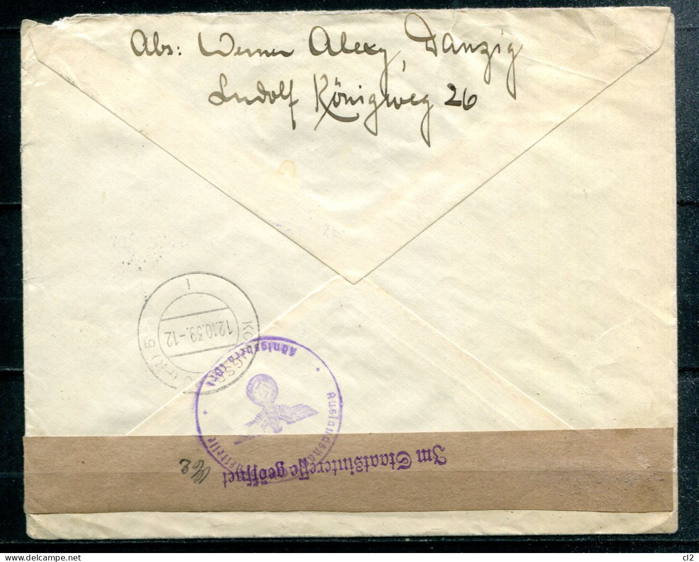 ALLEMAGNE - DANZIG - 11.10.39 - Mi 716 à 720 Sur Lettre Censurée De DANZIG à DAVOS (Suisse) (voir Description) - Lettres & Documents