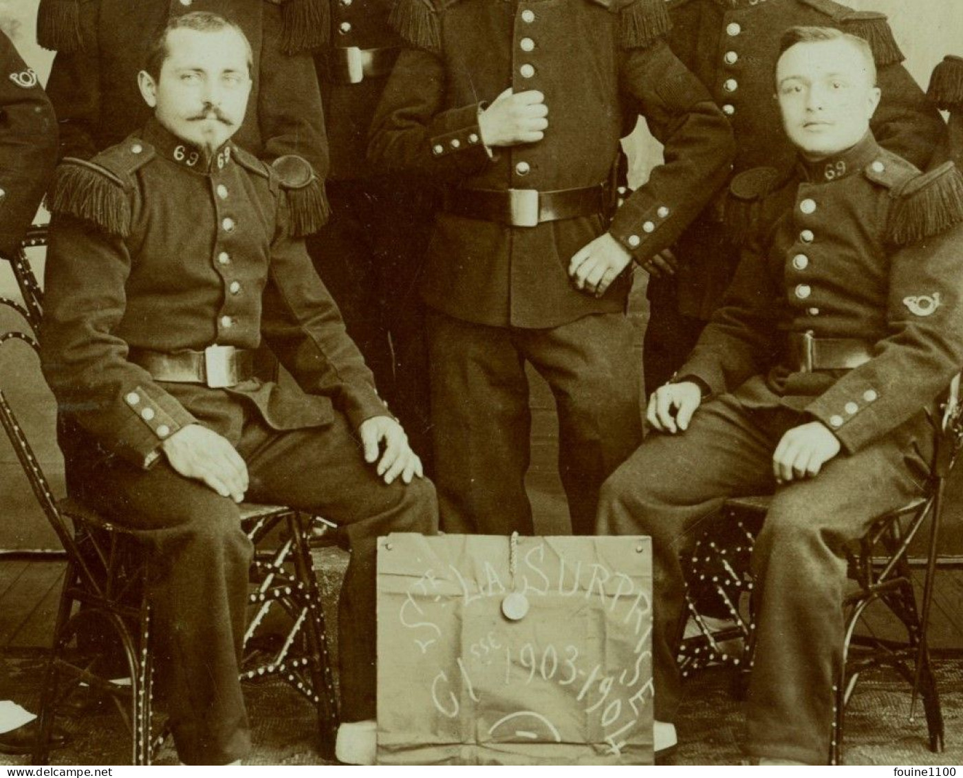 PHOTO ORIGINALE Militaire 69 Sur Col 69e Régiment De Chasseurs SAINTE LA SURPRISE An 1904 Ph. MACAGNO LEVIEL à NANCY - Guerra, Militares