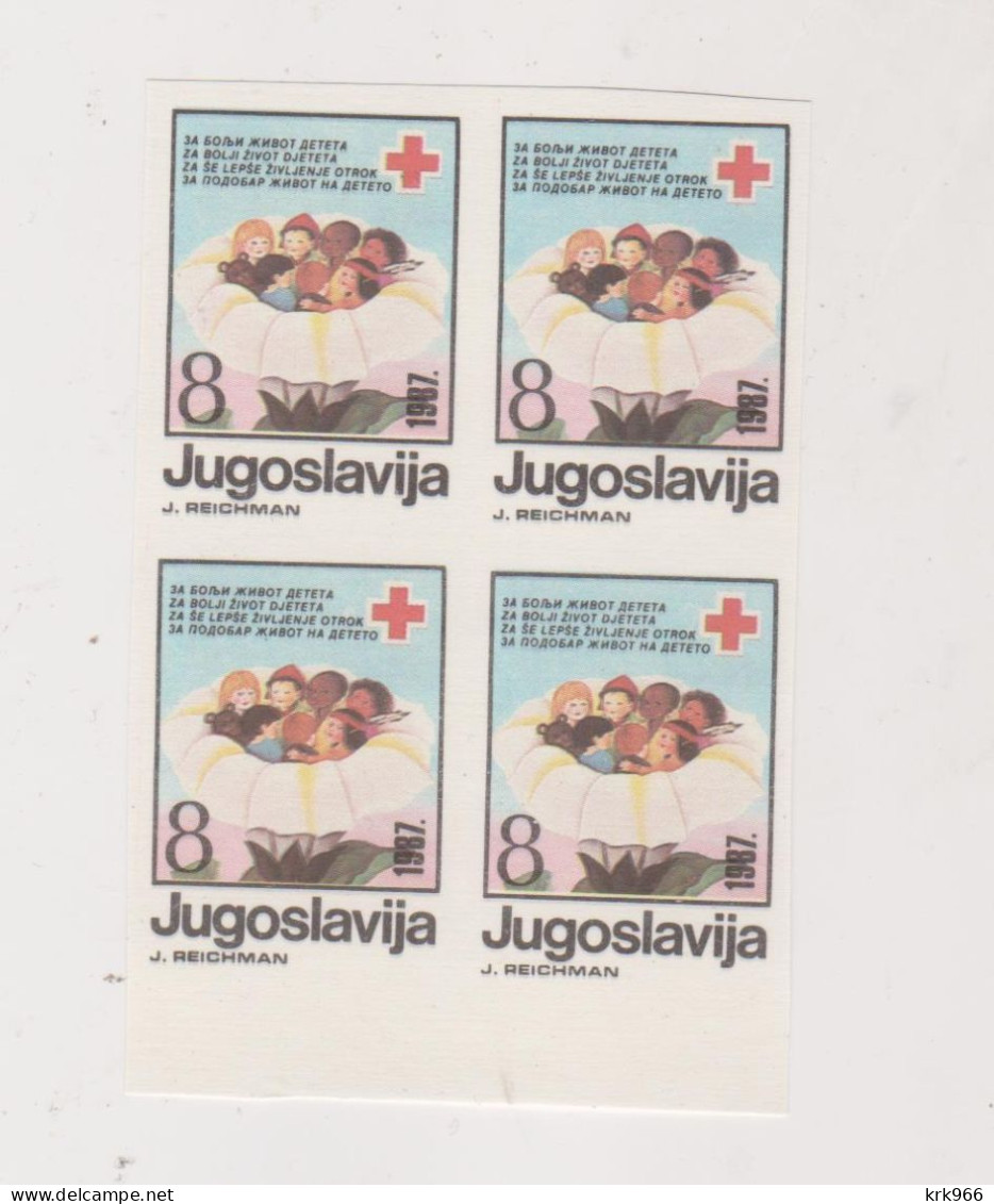 YUGOSLAVIA, 1987 8 Din Red Cross Charity Stamp  Imperforated Proof Bloc Of 4 MNH - Neufs