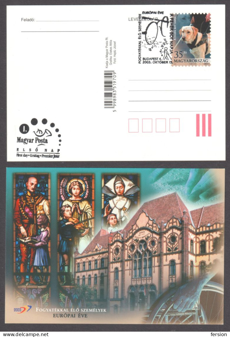 DOG Blindness 2009 HUNGARY DAY Of BLIND People 2003 STATIONERY POSTCARD VIOLIN FDC Eyeglasses Postmark FDC - Cani