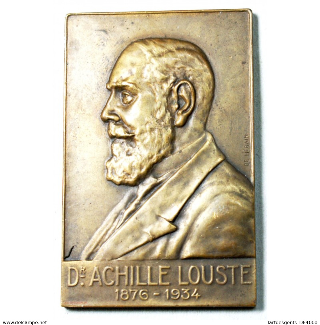Médaille  Plaque Bronze  DR. Achille Louste 1876-1934 Par DE HERAIN - Professionals/Firms