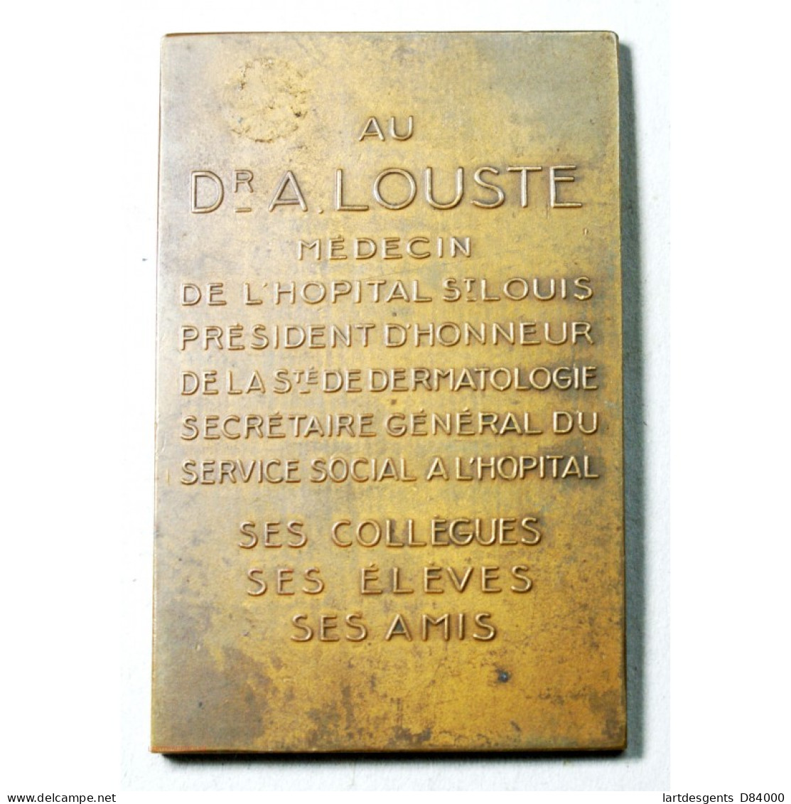 Médaille  Plaque Bronze  DR. Achille Louste 1876-1934 Par DE HERAIN - Professionals/Firms