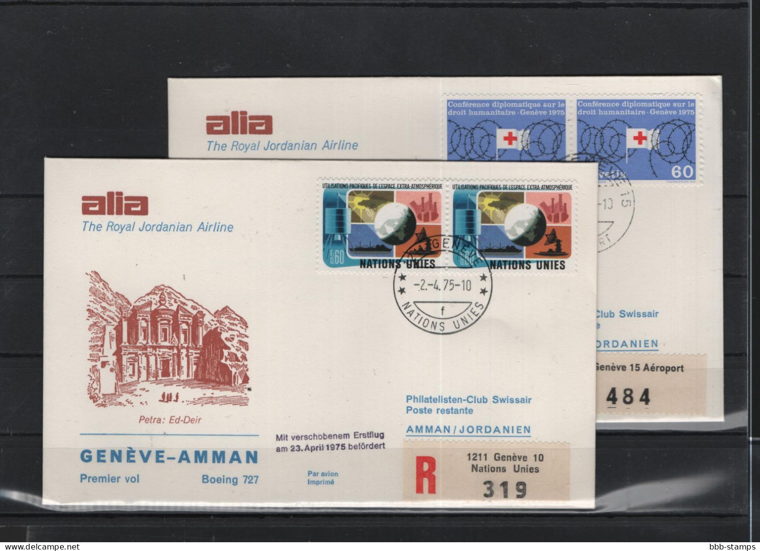 Schweiz Luftpost FFC  Alia 24.1975 Genf - Amman - Premiers Vols