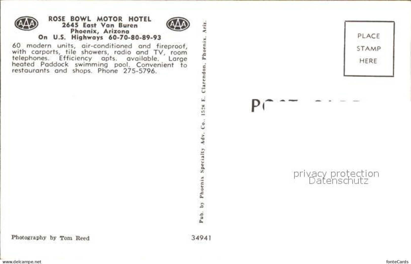 71969207 Phoenix Arizona Rose Bowl Motor Hotel Phoenix - Altri & Non Classificati