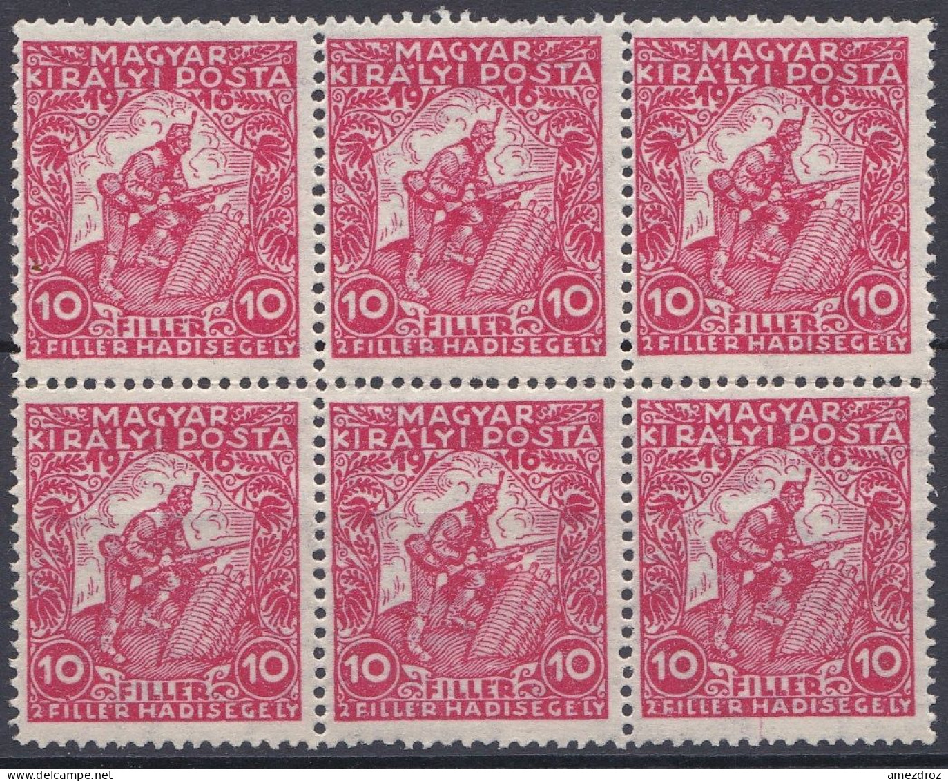 Hongrie 1916 Mi 183 NMH ** Timbre De Bienfaisance Soldat Bloc De Six (A16) - Unused Stamps